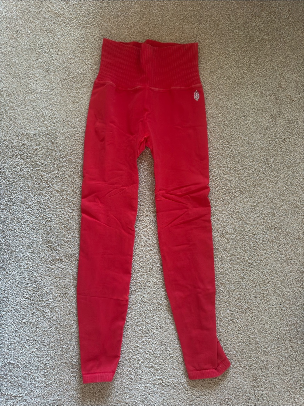 Free People Red High-Waist Ribbed Leggings